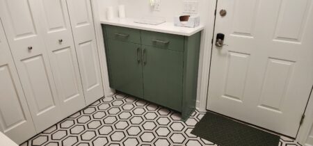 painted green drop zone cabinetry by Crosby Fine Cabinetry Belle Plaine MN